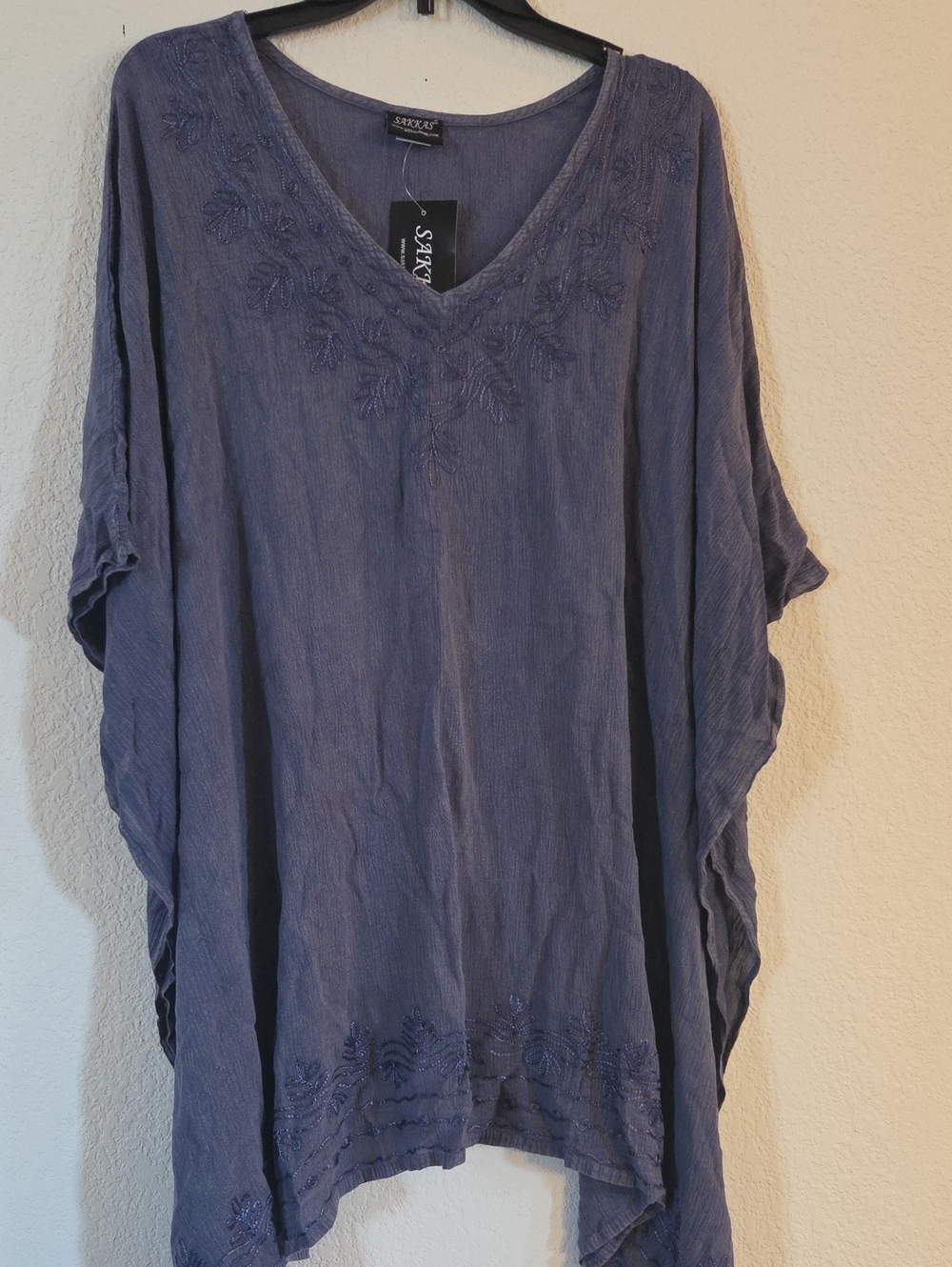 Sakkas Indigo Embroidered V-Neck Tunic Top